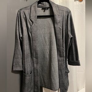 Gray Plaid Open Front Blazer